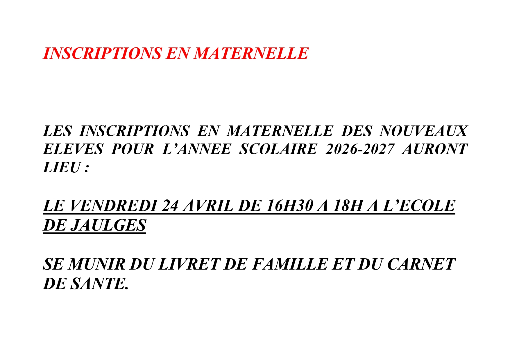 Inscriptions en maternelle