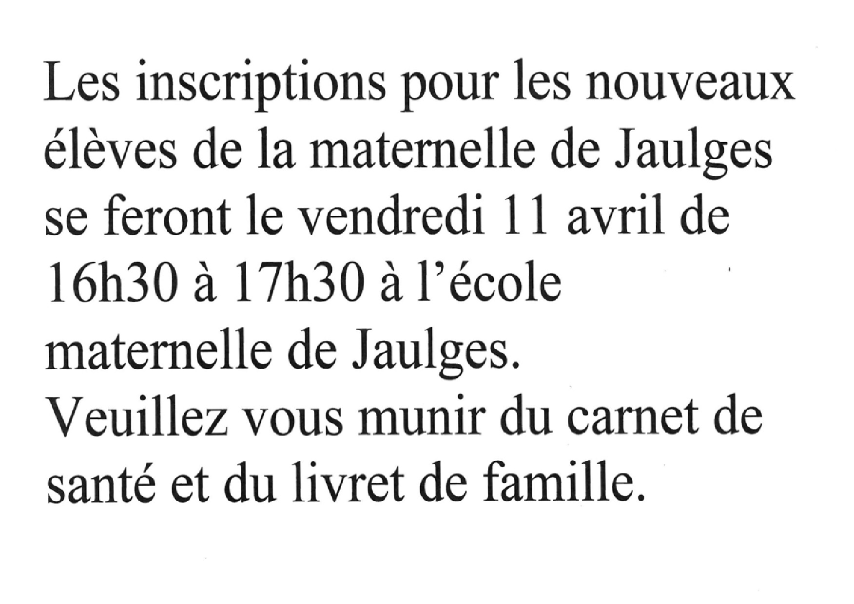 Inscriptions en maternelle