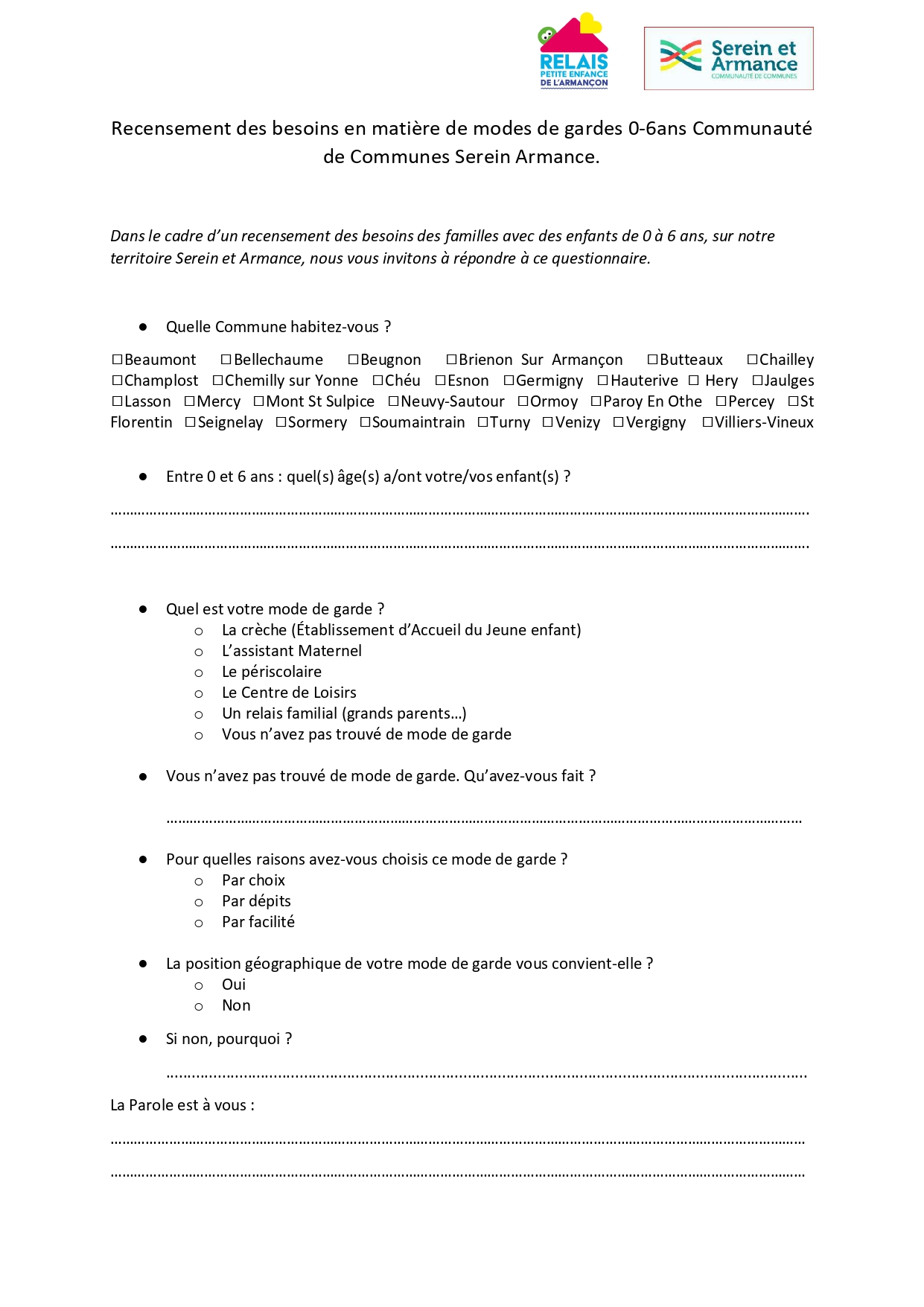 Questionnaire modes de gardes